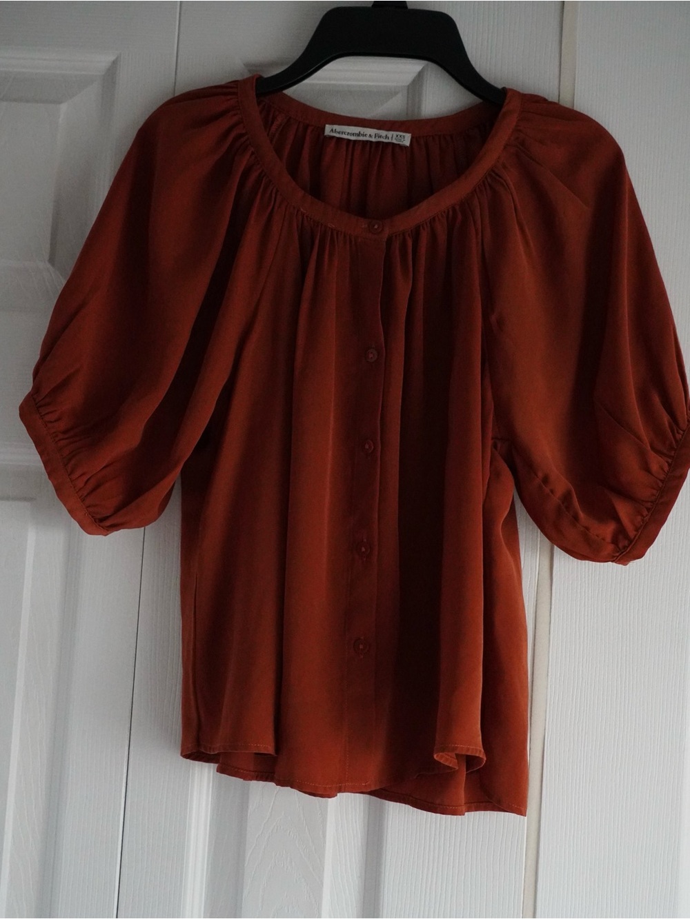 Abercrombie & Fitch Women's Rust Button-Front Puff Sleeve Blouse - XXS